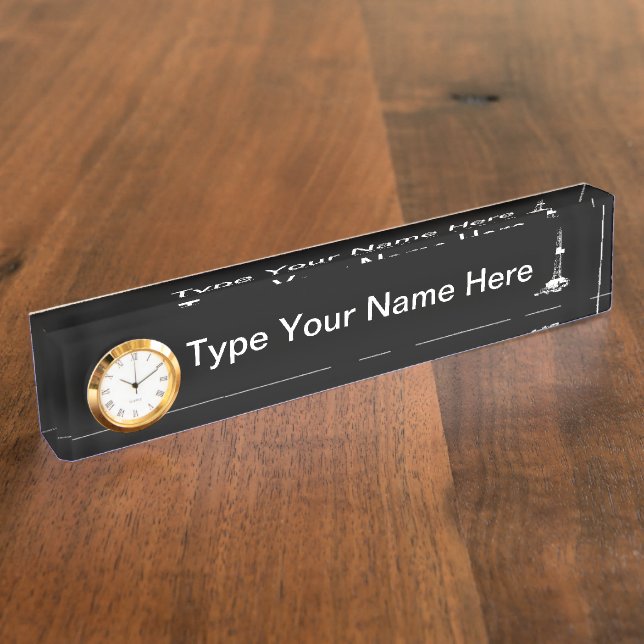 Clock and Oil Well Image Name Plate (Side)