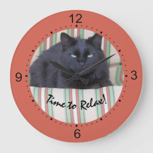 Clock - Black Cat on Cushions