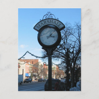 Clock, Downtown Marshall, Michigan Postcard