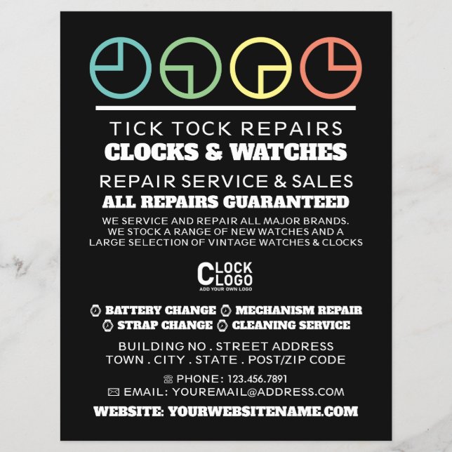 Clock Face Icons, Horologist Advertising Flyer (Front)