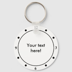 Clock face text black white keychain