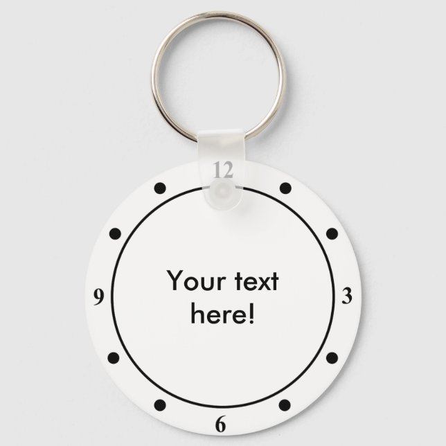 Clock face text black white keychain (Front)