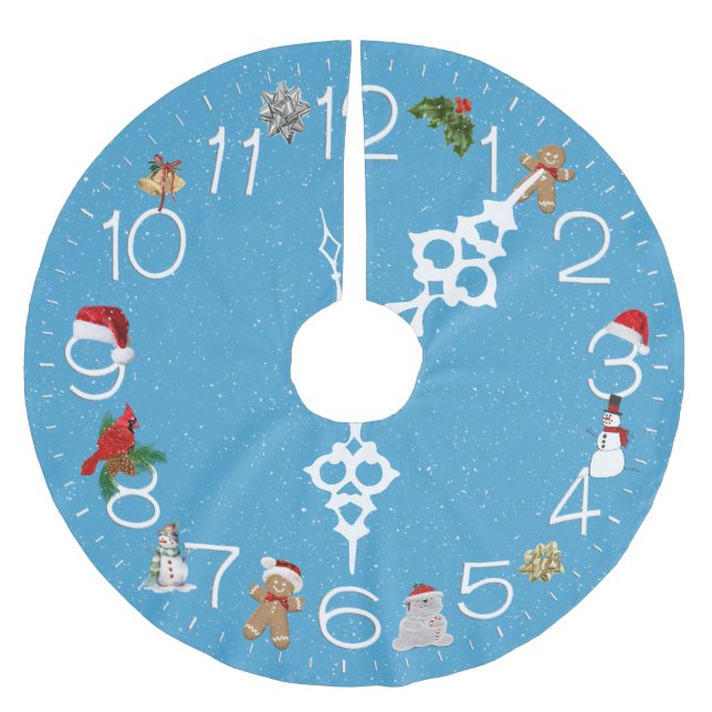 Clock Face With Christmas Elements Brushed Polyester Tree Skirt (Front)