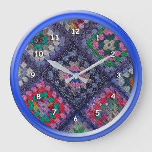 Clock - Granny Square Afghan with Blue Frame