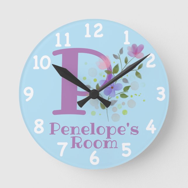 Clock in a Floral Design with Name & Initial (Front)