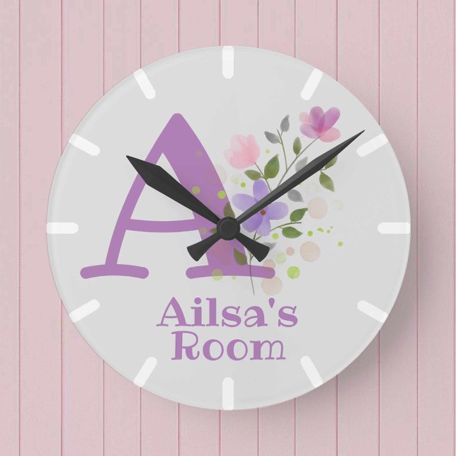 Clock in a Floral Design with Name & Initial (Creator Uploaded)