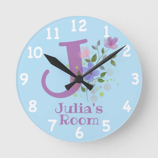 Clock in a Floral Design with Name Julia & Initial (Front)