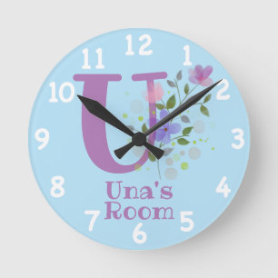 Clock in a Floral Design with Name Una & Initial