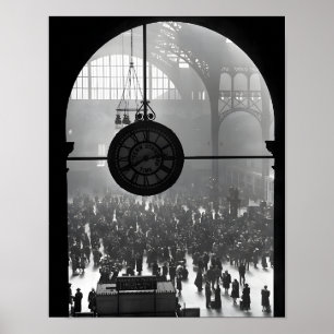 Clock in Pennsylvania Station. Poster