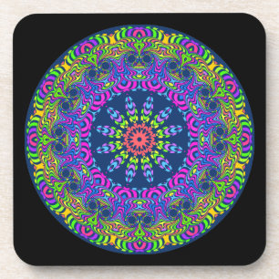 Clock Mandala - neon 2 Coaster