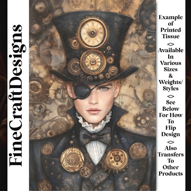 Clock Punk Steampunk Man In Tall Hat AD4 Decoupage Tissue Paper (Creator Uploaded)