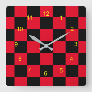 Clock - Red and Black Chequerboard