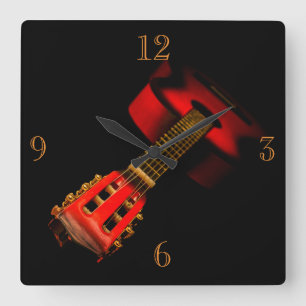 CLOCK - RED GUITAR ON BLACK