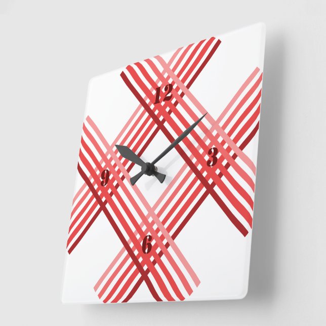 Clock - Red Stripes Crossed Diagonally (Angle)