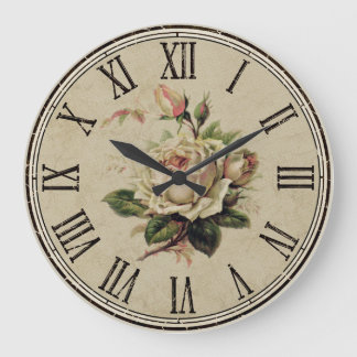 Clock Round Vintage Shabby Look  “Rose” white