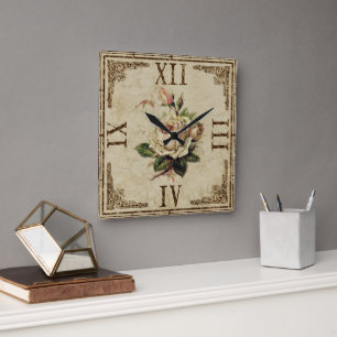 Clock Square Vintage Shabby Look “Rose” natur