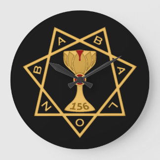 Clock, Star of Babalon Gold Logo, Black Background Large Clock