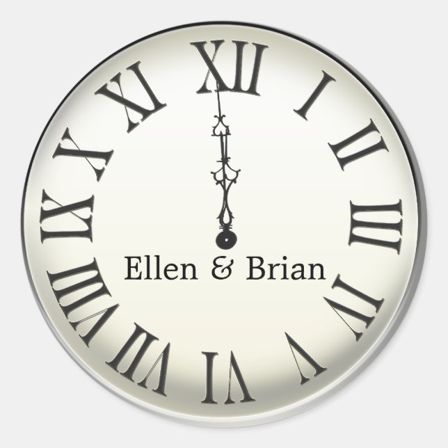 Clock Strikes Midnight New Year's Eve Classic Round Sticker (Front)