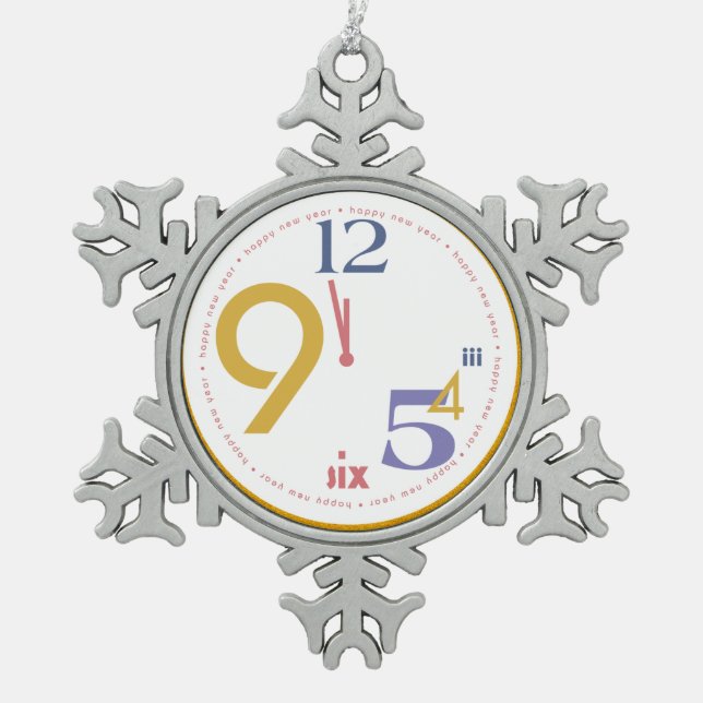 Clock Strikes Twelve - Snowflake Pewter Christmas Ornament (Front)