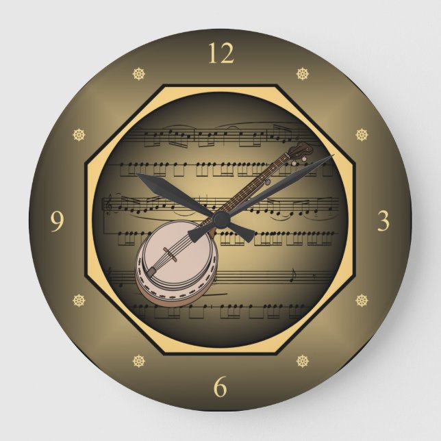 Clock-tagon ~ Banjo ~ Sheet Music ~ Unique ~ Large Clock (Front)