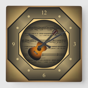Clock-tagon ~ Guitar ~ Sheet Music ~ Unique ~ Square Wall Clock
