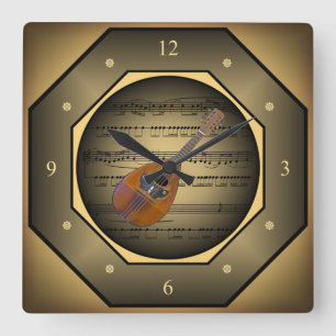 Clock-tagon ~ Mandolin~ Sheet Music ~ Tuscan ~  Square Wall Clock
