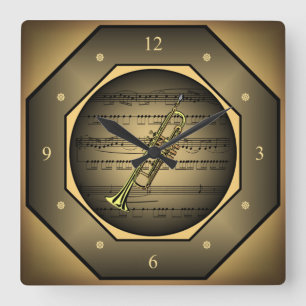Clock-tagon ~ Trumpet ~ Sheet Music ~ Tuscan ~ Square Wall Clock
