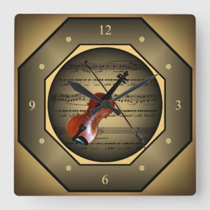 Clock-tagon ~ Violin ~ Sheet Music ~ Unique ~ Square Wall Clock