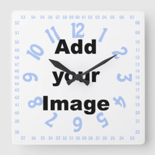 Clock template - Square numbered blue  - Add Image