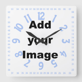 Clock template - Square numbered blue - Add Image