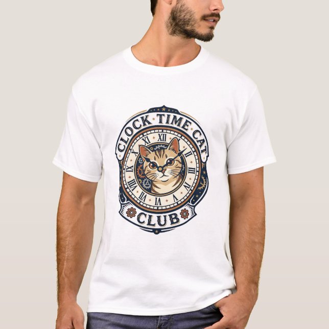 Clock Time Cat Cat Graphic Tee Art - Clock Time Ca (Front)