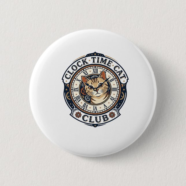 Clock Time Cat Cat Graphic Tee Art - Clock Time Ca 2 Inch Round Button (Front)