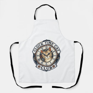 Clock Time Cat Cat Graphic Tee Art - Clock Time Ca Apron