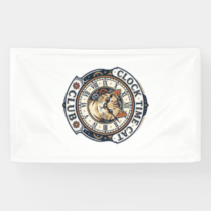 Clock Time Cat Cat Graphic Tee Art - Clock Time Ca Banner