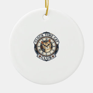 Clock Time Cat Cat Graphic Tee Art - Clock Time Ca Ceramic Ornament