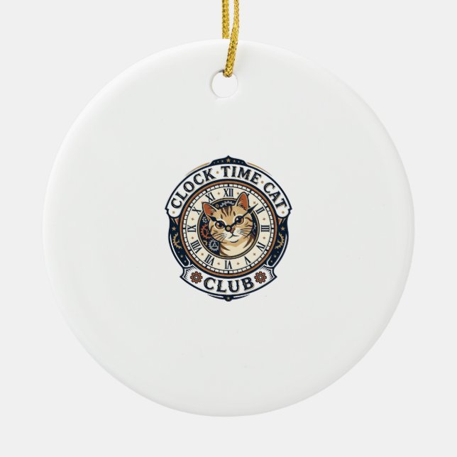 Clock Time Cat Cat Graphic Tee Art - Clock Time Ca Ceramic Ornament (Front)