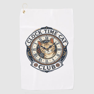 Clock Time Cat Cat Graphic Tee Art - Clock Time Ca Golf Towel