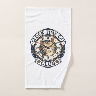 Clock Time Cat Cat Graphic Tee Art - Clock Time Ca Hand Towel
