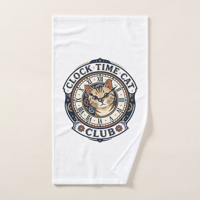 Clock Time Cat Cat Graphic Tee Art - Clock Time Ca Hand Towel (Hand Towel)