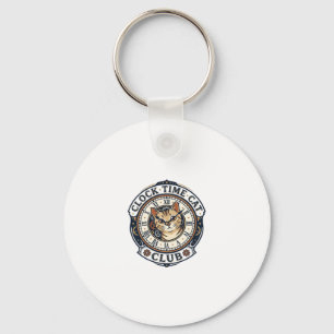 Clock Time Cat Cat Graphic Tee Art - Clock Time Ca Keychain