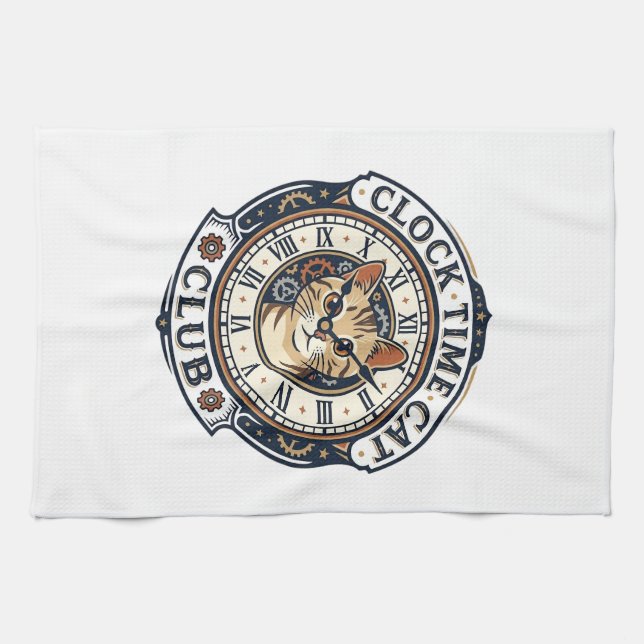 Clock Time Cat Cat Graphic Tee Art - Clock Time Ca Kitchen Towel (Horizontal)