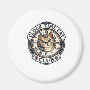 Clock Time Cat Cat Graphic Tee Art - Clock Time Ca Magnet