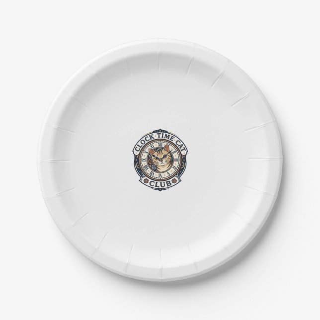 Clock Time Cat Cat Graphic Tee Art - Clock Time Ca Paper Plate (Front)