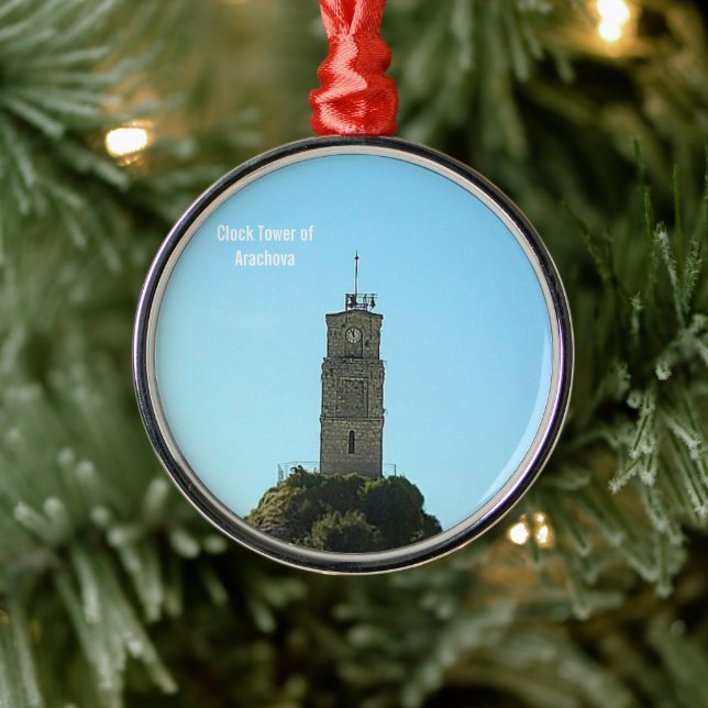 Clock Tower of Arachova Greece Metal Ornament (Tree)