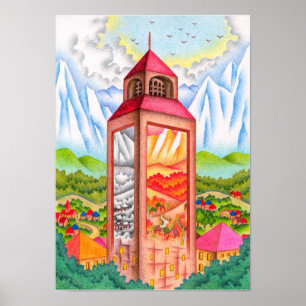 Clock tower that embodies four seasons. poster