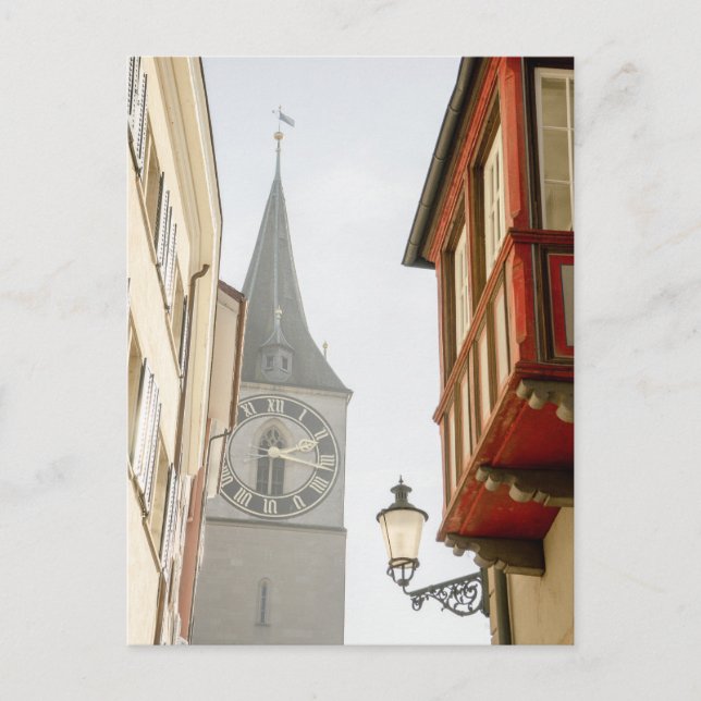 Clock Tower Zurich St. Peters Church & Windows Postcard (Front)