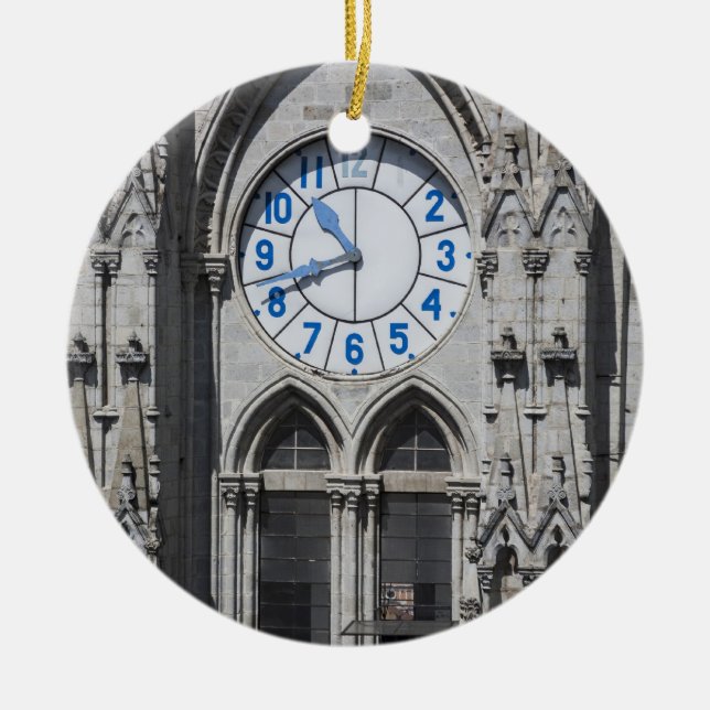 Clock towers at the National Basilica, Ecuador Ceramic Ornament (Front)