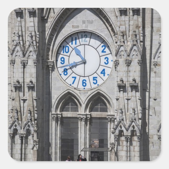 Clock towers at the National Basilica, Ecuador Square Sticker (Front)