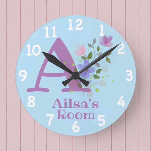 Clock with a Floral Image & Name Ailsa & Initial (Creator Uploaded)