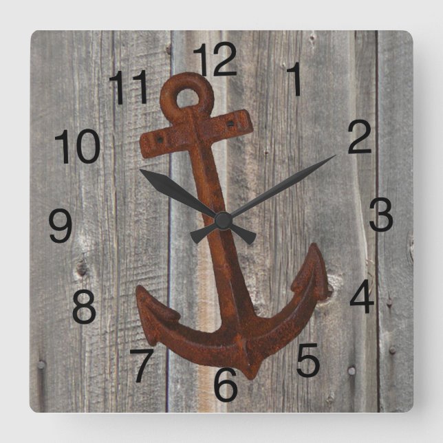 Clock with Barn Wood Background and Rusty Anchor (Front)